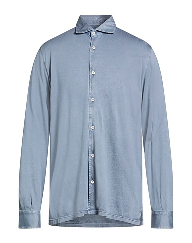 FEDELI Solid color shirt Slate blue 100% Cotton