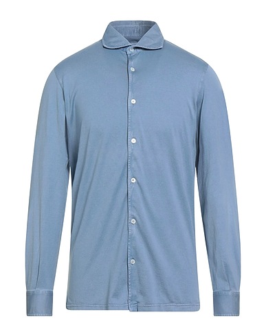 FEDELI Solid colour shirt Pastel blue 100% Cotton
