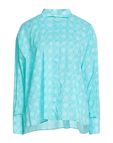 FEDELI Floral shirts & blouses Turquoise 95% Cotton, 5% Elastane