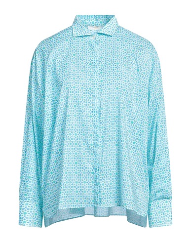 FEDELI Patterned shirts & blouses Turquoise 95% Cotton, 5% Elastane