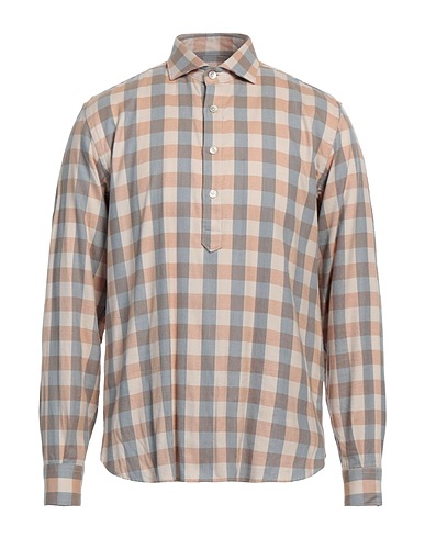 ELEVENTY Checked shirt Sand 61% Cotton, 39% Lyocell