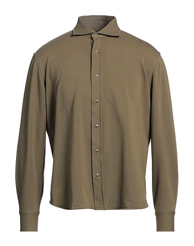 ALESSANDRO GHERARDI Solid colour shirt Military green 96% Cotton, 4% Elastane