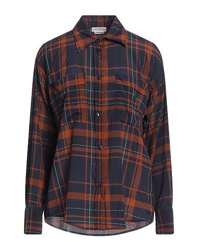 BALLANTYNE Checked shirt Navy 93% Silk, 7% Elastane