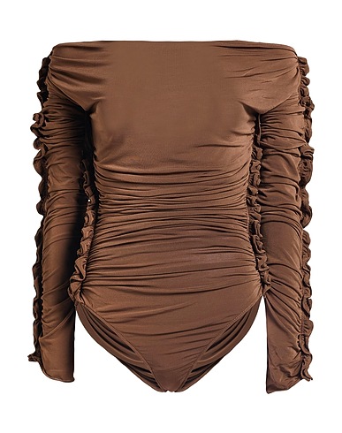 SAINT LAURENT TOPS & TEES Brown 95% Viscose, 5% Elastane