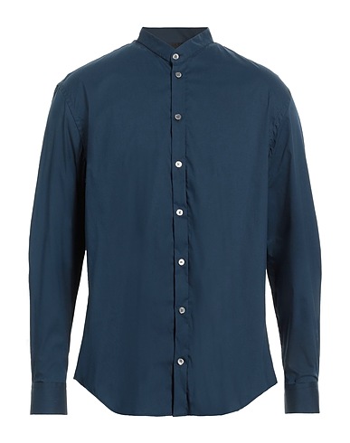 EMPORIO ARMANI Solid colour shirt Navy blue 69% Cotton, 27% Polyamide, 4% Elastane