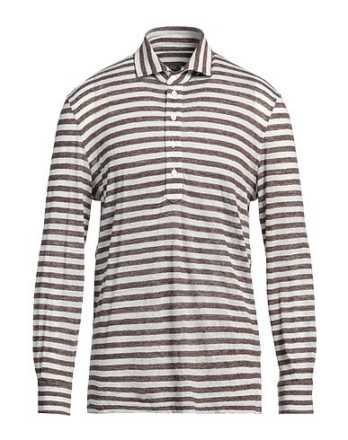 FEDELI Polo shirt Dark brown 100% Linen