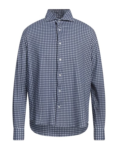 FEDELI Checked shirt BLU NAVY 60% Cotton, 28% Nylon, 12% Elastane