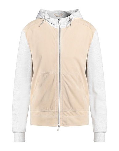 ELEVENTY Hooded track jacket  Beige 98% Cotton, 2% Polyamide, Lambskin