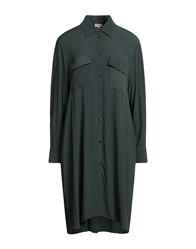 HER SHIRT HER DRESS Shirt dress Dark green 60% Viscose, 40% Silk