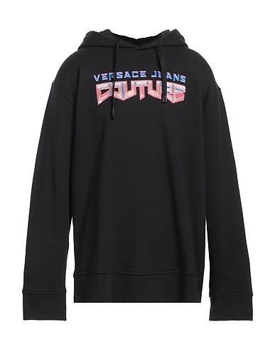 VERSACE JEANS COUTURE Hooded track jacket  Black 100% Cotton, Elastane