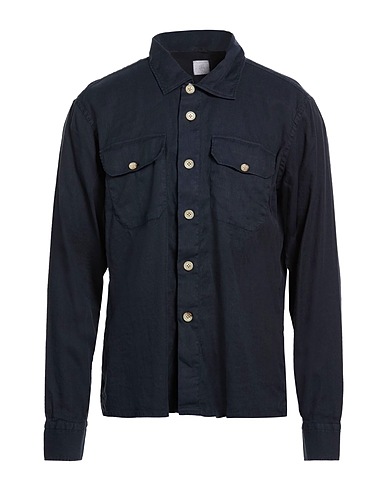 ELEVENTY Linen shirt PLATINUM Navy 57% Linen, 41% Cotton, 2% Elastane