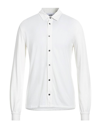 ALPHA STUDIO Solid colour shirt White 98% Cotton, 2% Elastane