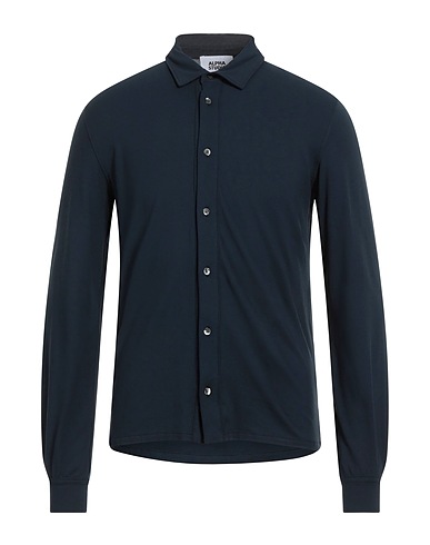 ALPHA STUDIO Solid colour shirt Midnight blue 98% Cotton, 2% Elastane