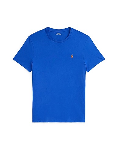 POLO RALPH LAUREN Basic T-Shirt CUSTOM SLIM FIT JERSEY CREWNECK T-SHIRT
 Blue 100% Cotton