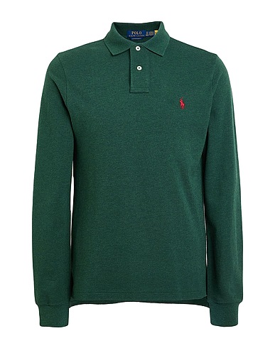 POLO RALPH LAUREN Polo shirt SLIM FIT MESH LONG-SLEEVE POLO SHIRT
 Dark green 100% Cotton
