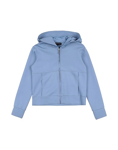 EMPORIO ARMANI Hooded track jacket  Light blue 76% Cotton, 18% Polyester, 6% Elastane