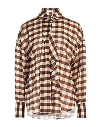 BRUNELLO CUCINELLI Checked shirt Military green 100% Silk, Brass