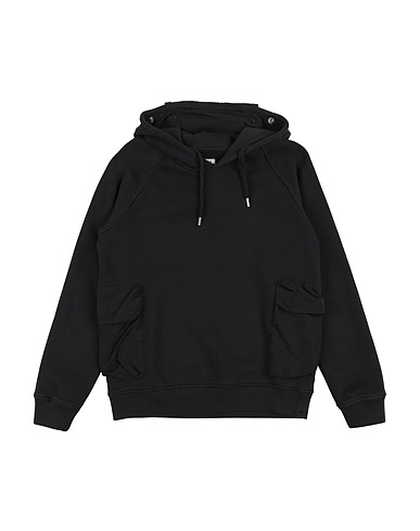 C.P. COMPANY UNDERSIXTEEN Hooded track jacket  Black 100% Cotton, Polyamide