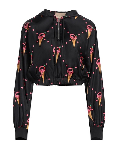 GUCCI Hooded track jacket  Black 100% Silk, Polyester, Polyamide, Elastane