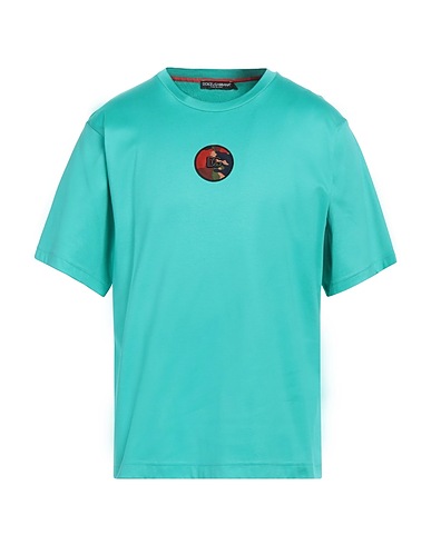 DOLCE&GABBANA Basic T-shirt Turquoise 100% Cotton, Polyester, Brass