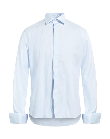 C.M. CHARLJ MAX Solid colour shirt Sky blue 100% Cotton