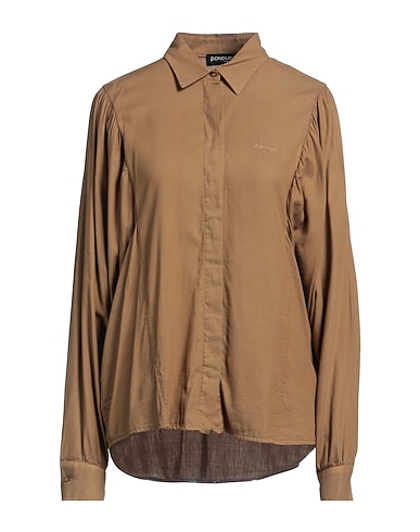 DONDUP Solid color shirts & blouses KHAKI 64% Cotton, 29% Viscose, 7% Silk