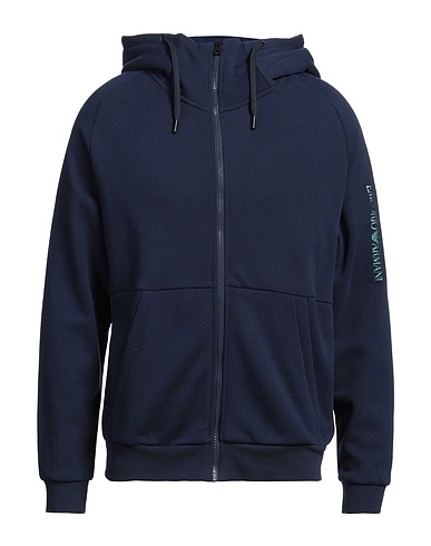 EA7 Hooded track jacket  Navy blue 85% Cotton, 15% Polyester, Elastane