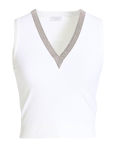 BRUNELLO CUCINELLI Top BIANCO 98% Cotton, 2% Elastane, Acetate, Silk, Brass