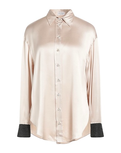 BRUNELLO CUCINELLI Camisas y blusas estampadas Beige 96% Seda, 4% Elastán, Latón, Lana mohair