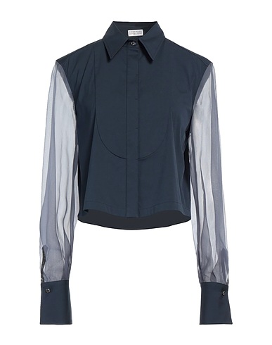 BRUNELLO CUCINELLI Camicie Blu notte 72% Cotone, 23% Poliammide, 5% Elastan, Seta, Ottone