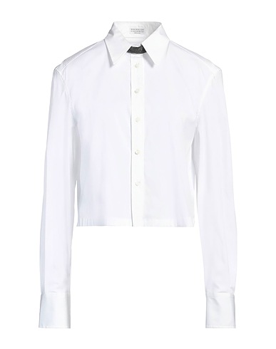 BRUNELLO CUCINELLI Shirts White 72% Cotton, 23% Polyamide, 5% Elastane, Brass