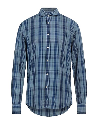 DEPERLU Checked shirt Slate blue 100% Cotton