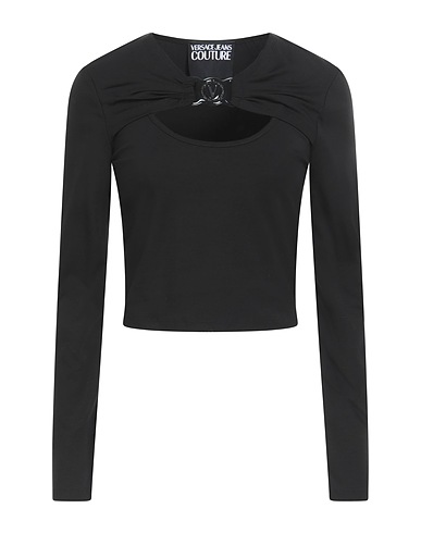 VERSACE JEANS COUTURE Crop top Black 89% Cotton, 11% Elastane