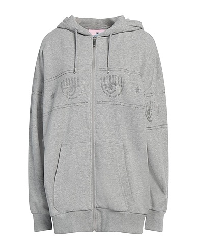 CHIARA FERRAGNI Hooded track jacket  Light grey 85% Cotton, 15% Polyester, Elastane