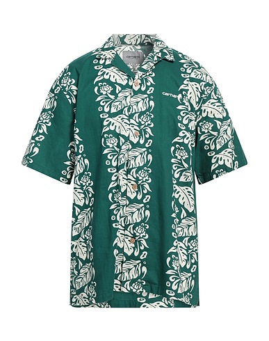 CARHARTT Camicia fantasia Verde scuro 86% Cotone, 14% Lino