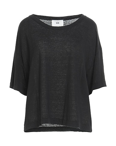 SOLOTRE Basic T-Shirt Black 95% Linen, 5% Elastane