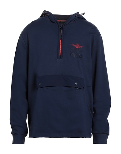 AERONAUTICA MILITARE Hooded track jacket  Navy blue 70% Viscose, 25% Nylon, 5% Elastane