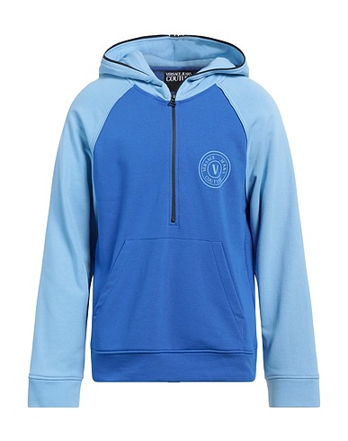VERSACE JEANS COUTURE Hooded track jacket  Sky blue 70% Cotton, 30% Polyester