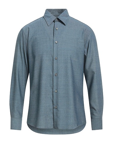 DUNHILL Solid colour shirt Slate blue 50% Wool, 50% Polyester