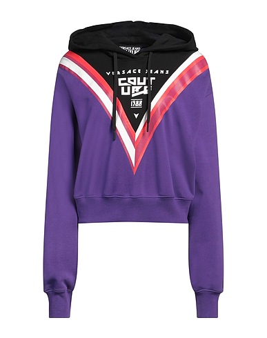 VERSACE JEANS COUTURE Hooded sweatshirt Purple 100% Cotton, Elastane