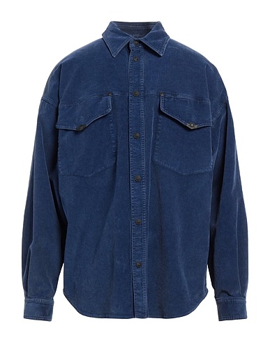 VERSACE JEANS COUTURE Solid color shirt Navy 98% Cotton, 2% Elastane