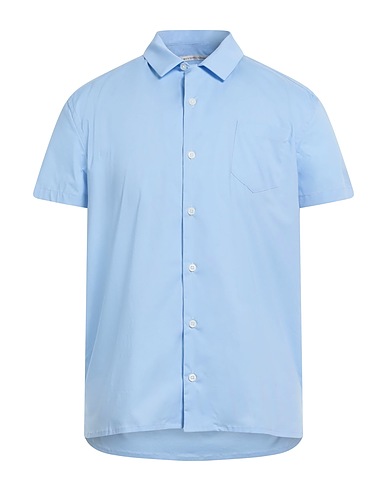 GREY DANIELE ALESSANDRINI Solid color shirt Light blue 97% Cotton, 3% Elastane