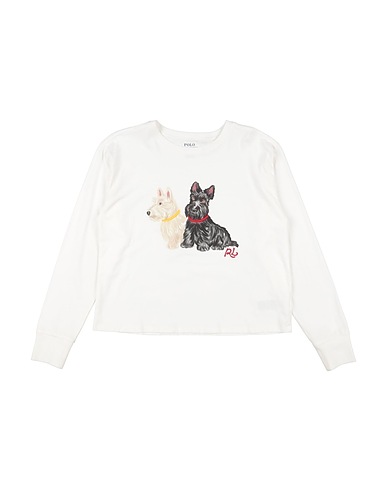 POLO RALPH LAUREN T-shirt Dog-Print Jersey Boxy Long-Sleeve Tee
 White 100% Cotton