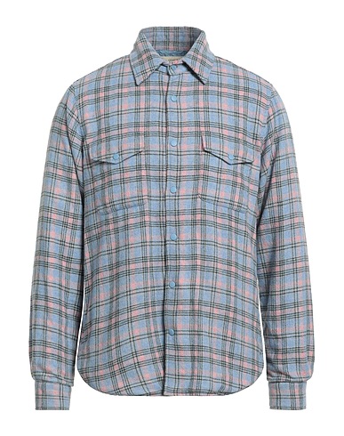 ASPESI Checked shirt Light blue 67% Wool, 30% Polyamide, 3% Other Fibres