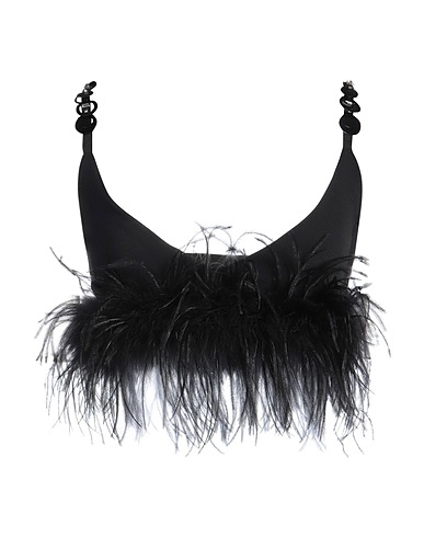 PINKO Top Black 96% Polyester, 4% Elastane, Ostrich feathers, Turkey feathers