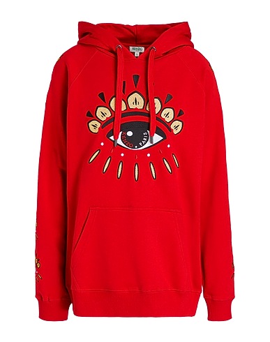 KENZO Hooded track jacket  Red 100% Cotton, Elastane, Polyester, Viscose, Metallic Polyester