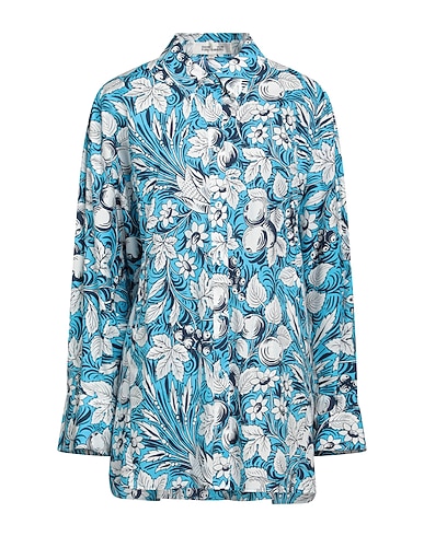 DIANE VON FURSTENBERG Floral shirts & blouses Azure 98% Cotton, 2% Elastane