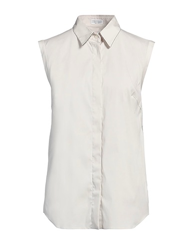 BRUNELLO CUCINELLI Shirts Light grey 72% Cotton, 23% Polyamide, 5% Elastane, Brass