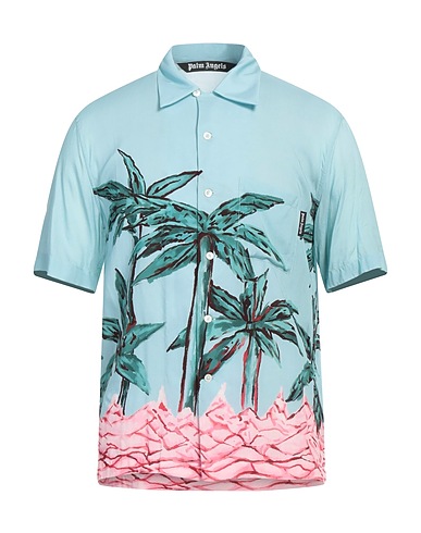 PALM ANGELS Patterned shirt Sky blue 100% Viscose, Polyester