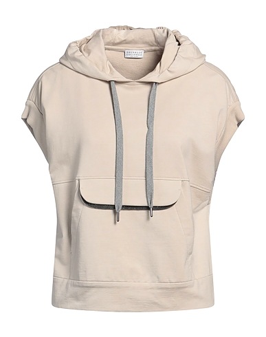 BRUNELLO CUCINELLI Hooded track jacket  Beige 98% Cotton, 2% Elastane, Brass